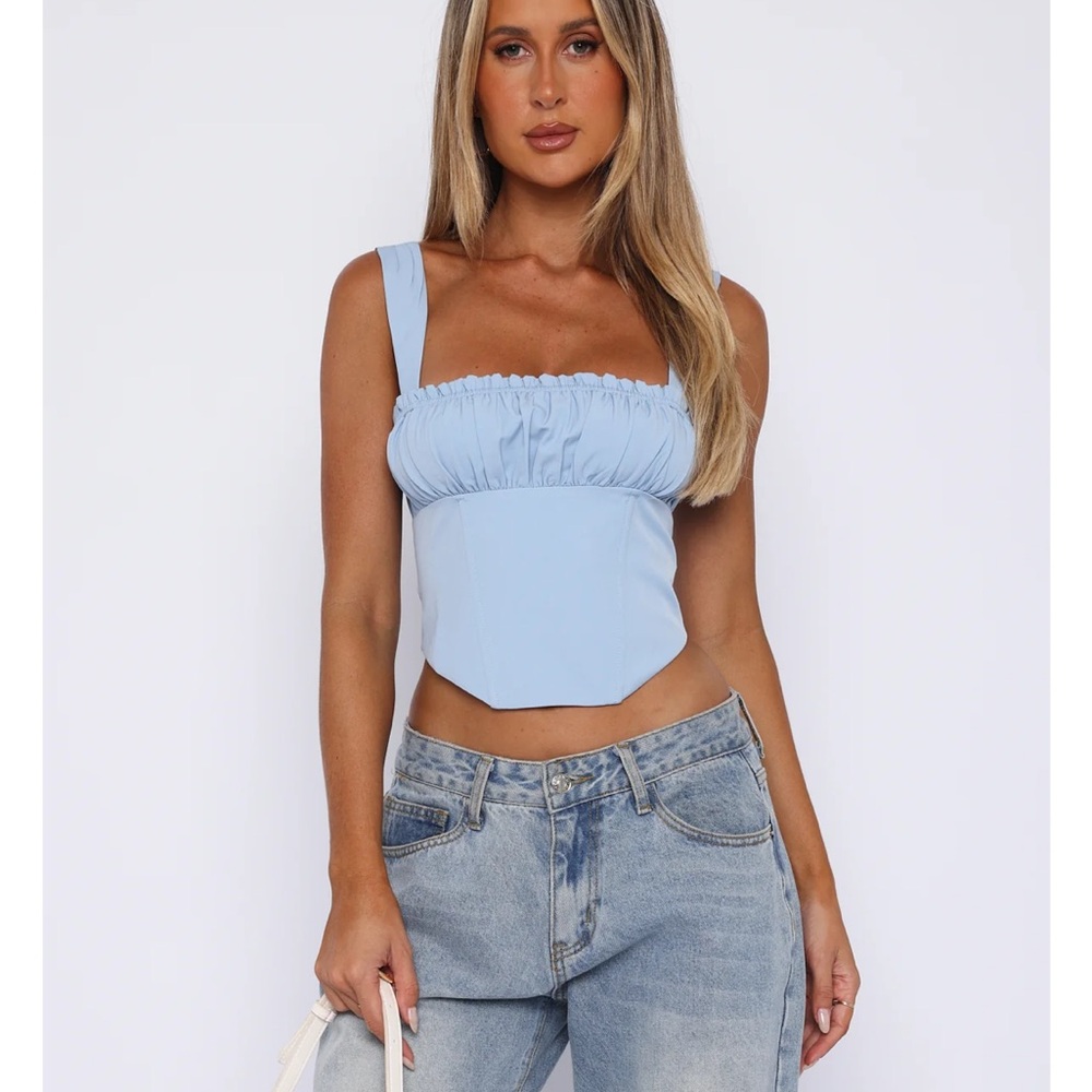 White Fox Boutique Sky Blue Crop Top